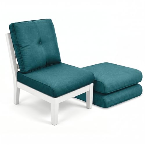 Image of Luxury 4 inch Thick Outdoor Cushion Set of 3 - 22x24 Patio Furniture Cushions with 28D High-Density Foam, Water-Resistant & Fade-Resistant Fabric, Removable Covers for Patio Furniture Sofa -Peacock Blue