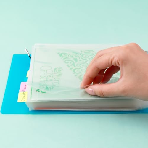Image of Cookie Stencil Storage Binder for Storage 6x6inch Stencils,Die Cuts,DIY Scrapbooking,Clear Stamp,Storage Folder Organizer Include 1 Blue Cover,50 Sleeve,50 Backing Paper and 10 Sheets Divider Tabs