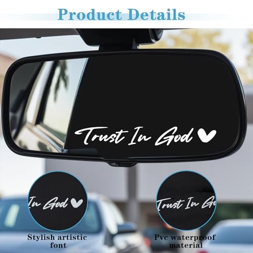 Image of 3X Trust in God Rear View Mirror Sticker, Rearview Mirror Decal with Heart Car Window Decals Self Affirmations Car Mirror Stickers for Women Water Bottle Laptop Accessories Gifts(White)