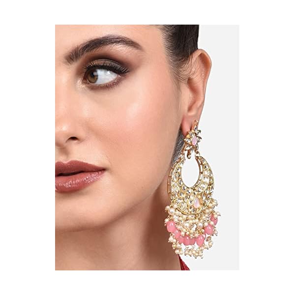 Zaveri Pearls Pink Cluster Beads Drop Kundan Crescent Dangle Earring For Women-ZPFK13794 - Image 6