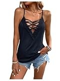 Milumia Women Criss Cross Cami Tops Sexy V Neck Going Out Tank Tops Black Large