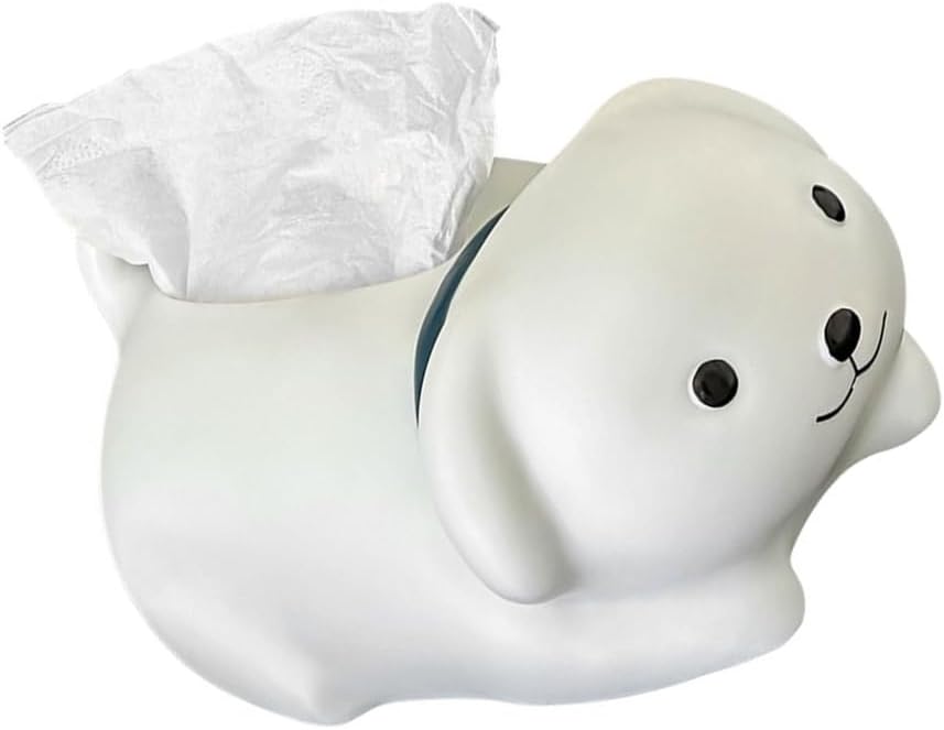 Decorative Dog Themed Tissue Box Cover Cream Colored Accent Piece for Modern Home Decoration