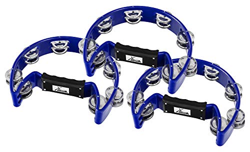 3er Set XDrum Hand Tambourin Halbmond Form (Tambourine, 16 Paar verchromte Stahl-Schellen, Kunststoff) blau