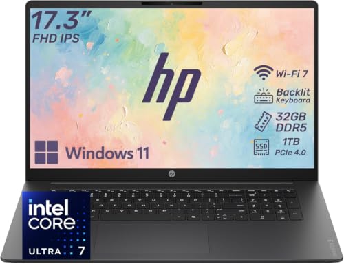 Image of HP OmniBook 3 Business Laptop, 2026 Edition, 17.3 inch FHD IPS Micro-Edge Display, Intel Core Ultra 7, 32GB DDR5 RAM, 1TB PCIe SSD, Backlit Keyboard, Wi-Fi 7, Thin & Lightweight, Windows 11
