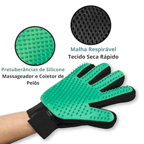 Luva Tira Pelos Pet Escova Nano Magnética para Cães e Gatos Remove Para Banho Tamanho Único (Verde,