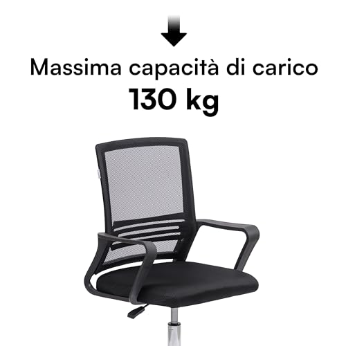 Baroni Home Sedia Da Ufficio Con Altezza Regolabile E Braccioli, Seduta Ergonomica, Poltrona Da Ufficio E Studio Imbottita Girevole, Nera, 53X47X99 Cm, Versione Classica - 4