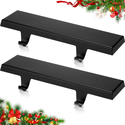 Hicarer 2 Pcs Christmas Stocking Holders for Mantel Weighted Stocking Holders with Double Hooks Metal Fireplace Stocking Hangers for Xmas Holiday Party Decorations(Black) by Hicarer - Used condition - US$10.05
