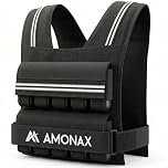 Amonax Weighted Vest for Women and Men, 10kg/20kg/30kg Adjustable Weight Vests with Reflective for Fitness Workout, Weighted Running Vest for Walking, Home Gym Strength (Black - 20kg)