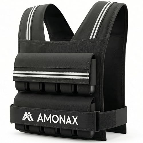 Amonax Chaleco Lastrado 10kg / 20kg / 30kg, Chaleco Peso Entrenamiento Ajustable para Mujer y Hombre, con Elementos Reflectantes, Chaleco con Peso para Running, Caminar y Fitness