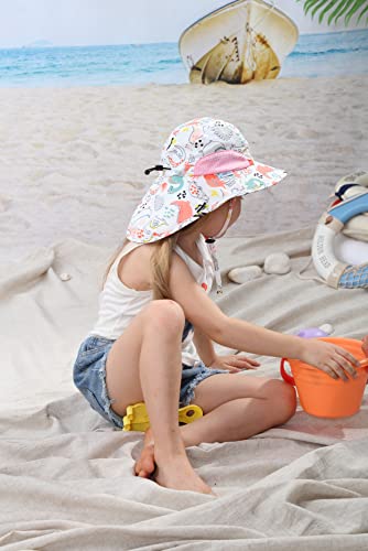 Llmoway Beach Hat For Toddler Girl Uv Protection Wide Brim Lightweight Adjustable Sun Hat With Flap Dinosaur #TOP6