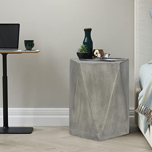 Edeco Modern Concrete End Table,  Indoor Outdoor Hexagon Accent Side Table For Patio Living Room Garden, Grey #TOP4