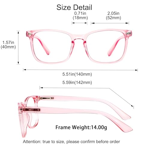 Image of YEIN Progressive Multifocus Reading Glasses, Spring Hinge Blue Light Blocking Glasses for Women Men, No Line Multifocal Readers with Clear Lenses (clear pink,+0.00 /+1.75 magnification)