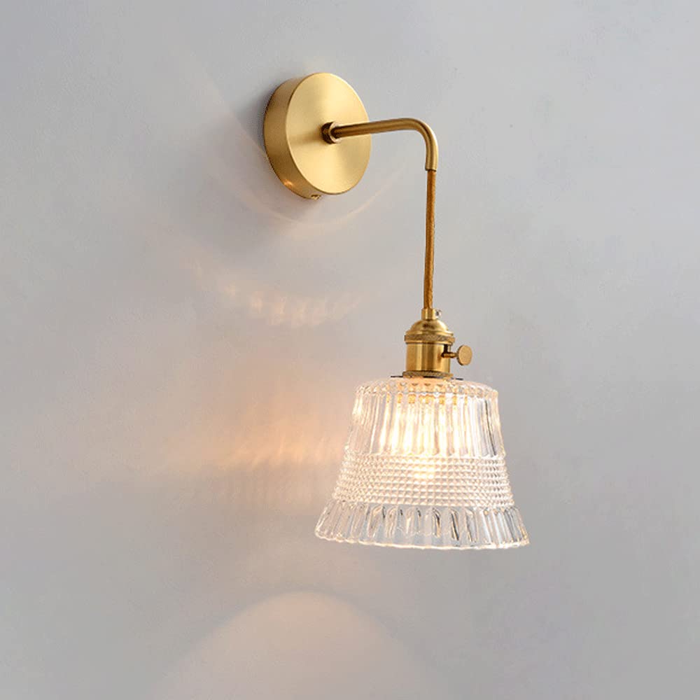 KXEcoLife Contemporary Wall Sconce Light Indoor with Patterned Glass Lampshade, Adjustable Hanging Lamps for Bedroom Bedside Living Room, E27 Lighting Fixture