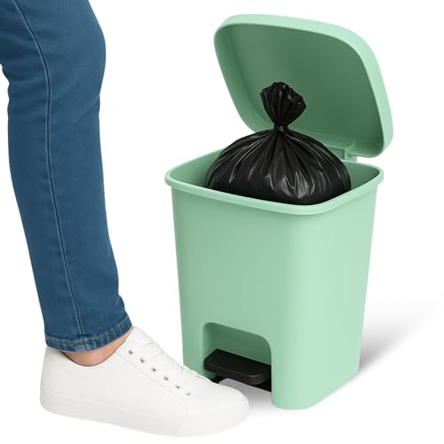 Cubo basura plástico, Cubo basura apertura pedal, Papelera de pedal, cubo de Pedal, Basura para oficina, Libre BPA, 45 cm alto x 38 cm ancho x 32 cm fondo, Capacidad 27 Litros, Verde claro.