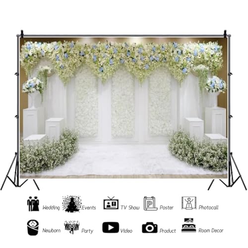 Fondo fotográfico 10x8ft blanco y azul para bodas miniatura 4