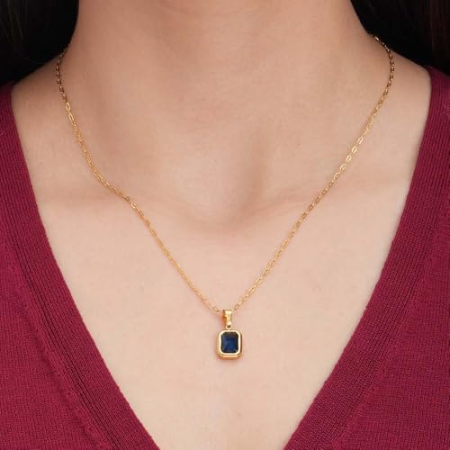 Image of PALMONAS Everyday Exquisite Blue Stone Gold Necklace for Womens - Waterproof & Anti-Tarnish