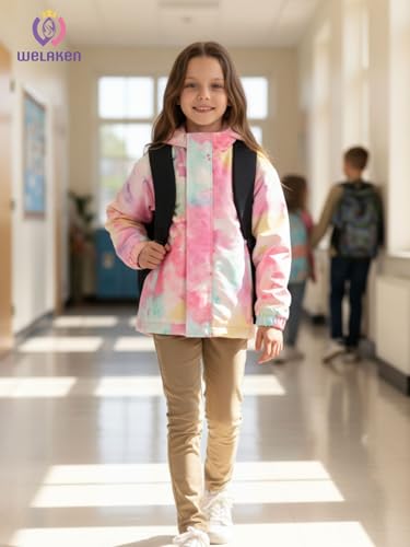 Image of WELAKEN Fleece lined Jackets with Water-Resistance Frabic for Kid's & Toddler II Girl's Rain Jacket & coats