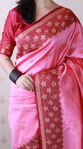 Image of SGF11 Women's Kanjivaram Pure Handloom Soft Silk Saree With Blouse Piece