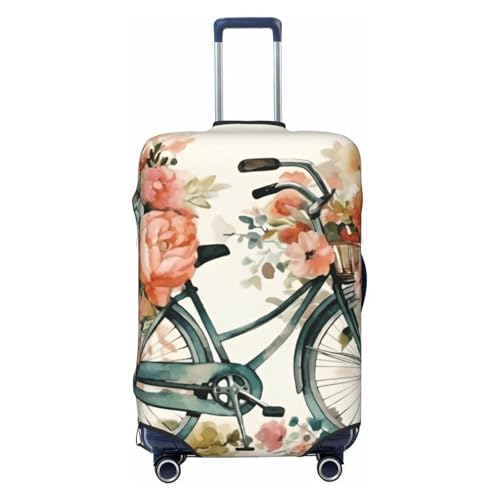 Flowers Basket Bicycle Travel Luggage Cover Fits 18-32 Inch Luggage, Elastic Suitcase Cover Protector with Concealed Zipper for Wheeled Suitcase Tsa Approved