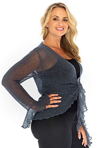 Back From Bali Womens Plus Size Sheer Shrug Bolero Long Sleeves Cropped Cardigan Bell Sleeves 2X 3X 4X Lightweight Gunmetal Grey #TOP2