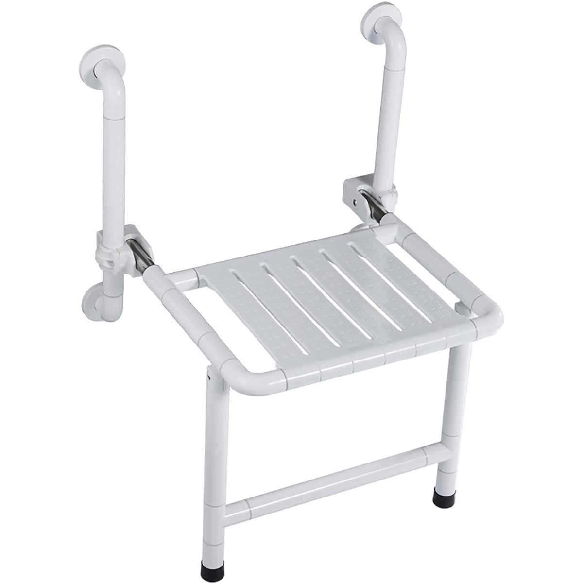 Asiento de Ducha Plegable montado en la Pared con Barra de Agarre, Patas de Asiento de Pared, reposabrazos de Seguridad Antideslizante para Inodoro, Taburete de baño para Ancianos,
