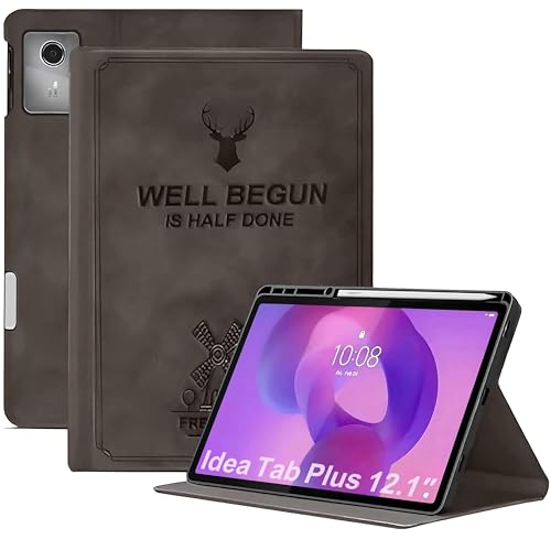Image of ProElite Cover for Lenovo Idea Tab Plus 12.1 inch 2025 Case Cover, Deer Smart Flip Case Cover for Lenovo Idea Tab Plus 12.1 inch 2025 Tablet with Pen Holder, Coffee