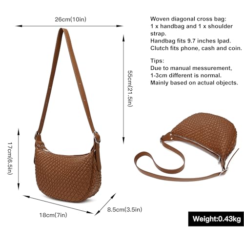 Queenoris Woven Small Crescent Bags for Women, Vegan Leather Shoulder Bag Trendy Crossbody Purses with Adjustable Strap3