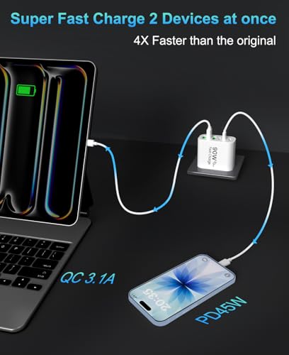 Image of 90W GaN USB C Charger Block,6-Port USB C Wall Charger Fast Charging 45W PD Power Adapter for iPhone 17Pro Max /Samsung Galaxy S24 Ultra /Tabs /MacBook Air /iPad Pro for Home Travel (White, Two)