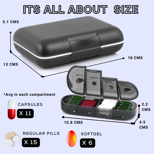 Image of Premium weekly pill organizer 4 times a day, Medicine organizer box| Medicine box, portable travel pill box weekly with large compartments moisture-proof pill case for vitamin, Medicine, pills, supplements (Black-4 Compartment)