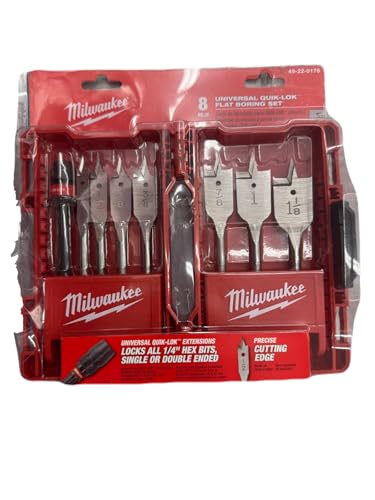 Milwaukee 49-22-0175 8-Piece Universal Quik-Lok Flat Boring Spade Bit Set w/ Carrying Case