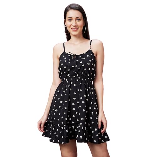 Globus Women Black Floral Print Strappy Fit and Flare Dress-3640451003 Deal