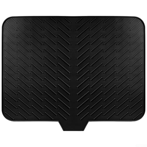 Alfombrilla grande de silicona para secar platos, resistente al calor, tapete de mesa para soporte para ollas, soporte para cucharas, 58 x 43 cm (negro)