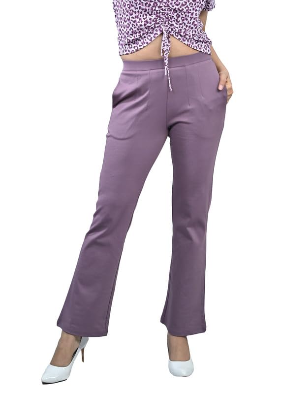 Image of Mlada Bootcut Flare Pants for Women Stretch Cotton Knit Boot Cut Mid Waist Flared Trouser Elastic Waist Band Utility Pockets for Formal Office Work Wear,Travel-Regular /Plus Size