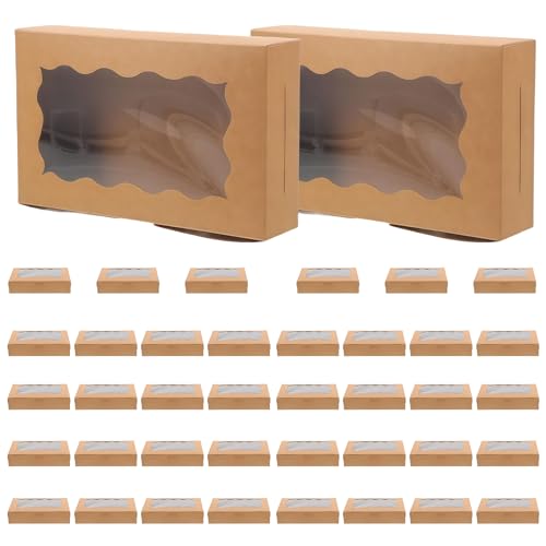 WIYETY 40 cajas de cartón de estraza con ventana: caja de regalo rectangular, caja de regalo plegable, cajas de galletas, cajas creativas para tartas, cajas de pastelería, para caramelos, bodas (7 x