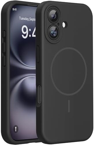 Miracase Kompatibel mit iPhone 16 Hülle, [weiches kratzfestes Mikrofaser-Innenfutter], kompatibel mit MagSafe, Flüssig Silikon Hülle mit stoßfestem Fallschutz für iPhone 16,Schwarz