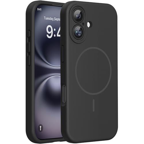Miracase Compatible with iPhone 16 Case, [Soft Anti-Scratch Microfiber Lining], Compatible with MagSafe, Liquid Silicone Case Shockproof Drop Protection Phone Case for 16,Black