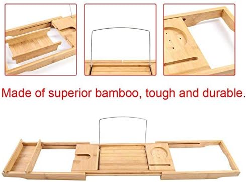 Bamboo Bathtub Caddy, Extendable Bamboo Over Bath Tray Caddy Bath Tub Rack Bathroom Storage Holder Shelf Tablet