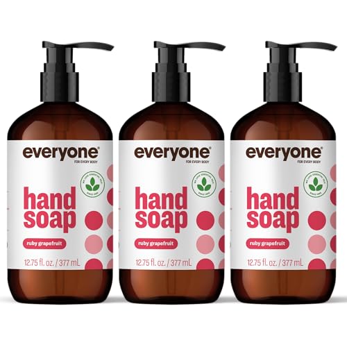 Image of Everyone Liquid Hand Soap, 12.75 Ounce (Pack of 3), Ruby Grapefruit, made with Essential Oils for Kitchen and Bathroom | Plant-based | moisturizing formula | essential oils | bulk multipack | sensitive skin | cruelty-free | biodegradable