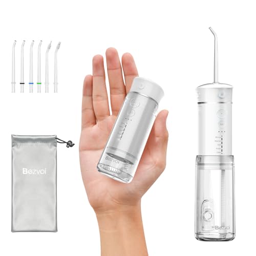 Water Flosser Mini Cordless Portable: 5 Modes Water Dental Floss with Telescopic Water Tank, 6 Tips, IPX7 Waterproof Oral Irrigator for Teeth Cleaning Gums,Orthodontic,Braces Dental Care (White)