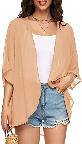 Image of Indian Trendy Women's Solid Puff Sleeve Kimono Cardigan Loose Cover Up Casual Blouse Top Chiffon