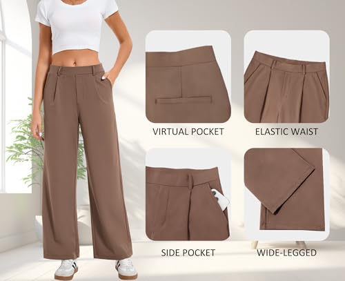 Image of Oyamiki Women's Casual High Waisted Dress Pants Wide Leg Work Pants Trousers with Pockets Fashion Fall Office Outfits