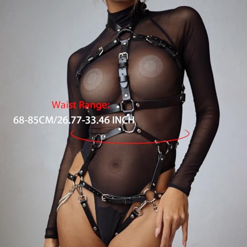 VKFOFEG Leder Harness Damen Sexy Outfit für Damen Oberkörper Punk Kleidung Ganzer Körper Harness für Frauen Bondage Geschirre