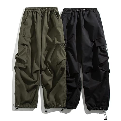 XYXIONGMAO Men's Black Casual Sweatpants Streetwear Loose Cargo Pants Multi-Pocket Techwear Joggers Hip Hop Pleated Overalls4