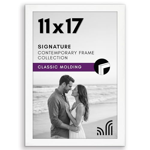 Americanflat 11x17 Picture Frame with Shatter-Resistant Glass - Signature Collection - Gallery-Style Frames Made of Engineered Wood - Photo Frame for Wall Display - White