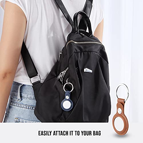 Wasserstein Pu Leather Keychain Holder Compatible With Apple Airtag - Keyring And Protective Case Cover For Gps Tracker (2 Pack, Brown/Blue) #TOP1