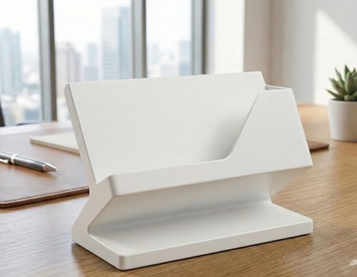 Image of Premium Business Card Holder for Desk | Visiting Card Stand Organizer | Modern Office Desk Card Display | Professional Card Holder for Office, Home & Reception (Daisy White) (Daisy White)