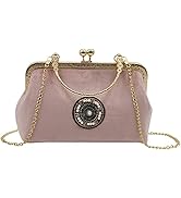 Women Evening Handbag, Velvet Kiss Lock Clutch Purse Bag with Chain for Party Wedding