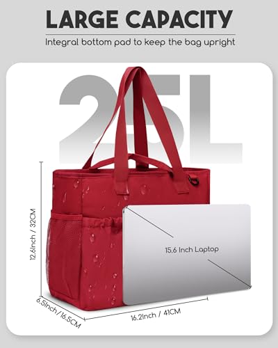 Red XL School Tote Bag for Women with Laptop Compartment, Zipper, Pockets, Water Resistant, Shoulder Strap and Cup Holder4