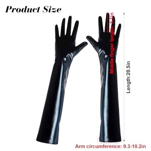 Sdfvsdg Women\'s Faux Leather Adult Long Gloves Wet Look Black Long Finger Claw Gloves for Costume Party