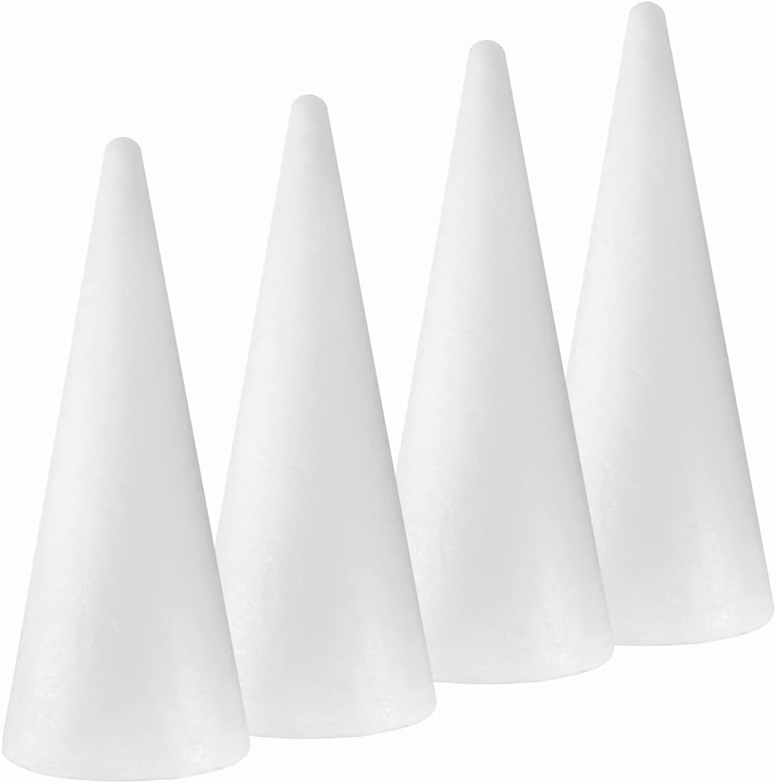 FFchuanhe 4-Pack Craft Foam Cones(4.6X15.4in), Polystyrene Cone Shaped Foam, Foam Tree Cones, for Arts and Crafts, Christmas, School, Wedding, Birthday, DIY Home Craft Project. White